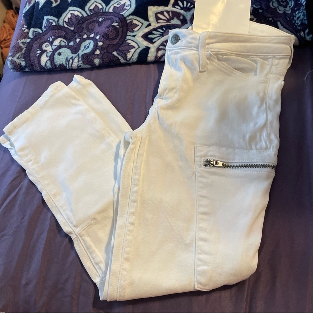 Helmut Lang‎ White High Rise Ankle Jeans Size 26 Zipper Pocket Moto Basic Casual